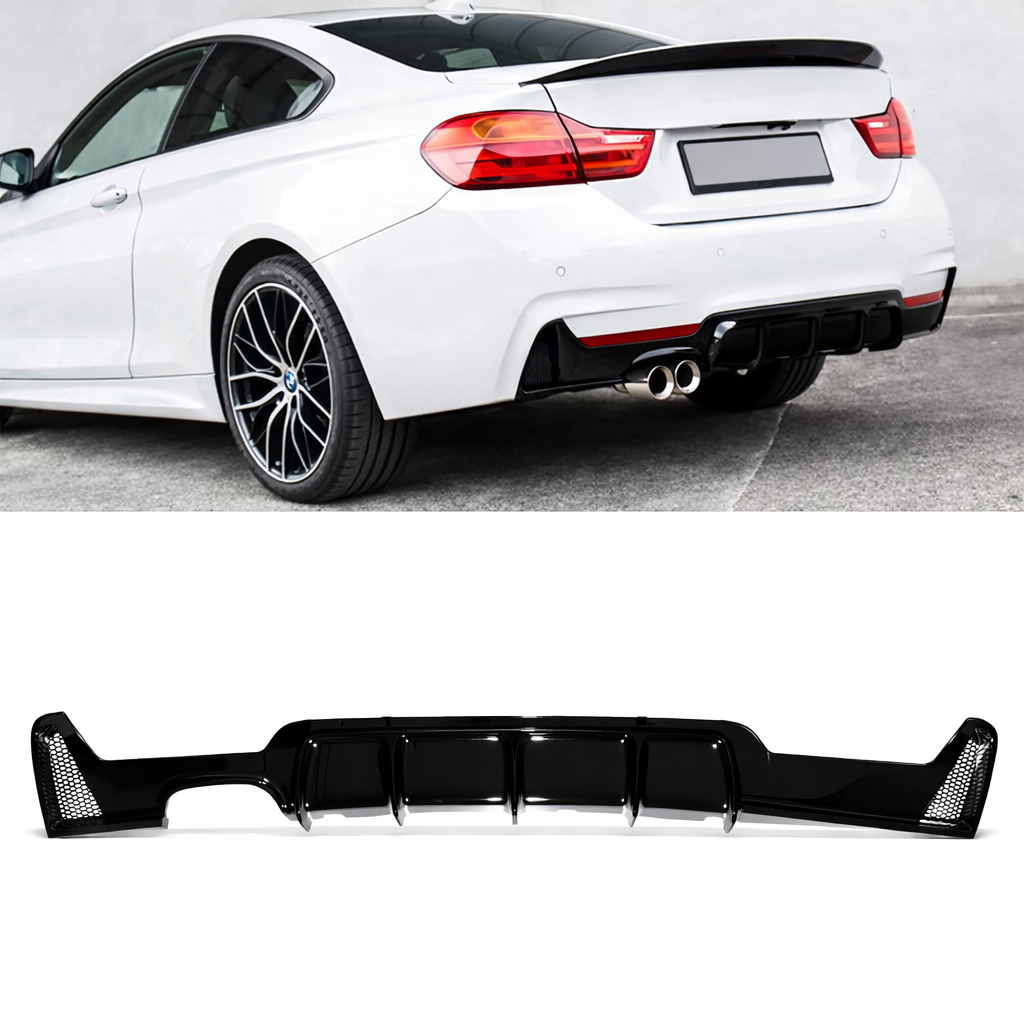 14 - 19 Bmw 4 series F32 F33 F36 M Style Rear Diffuser Twin Exit - Glossy Black - Image 5