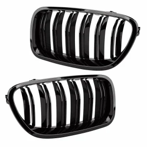 11-20 BMW 5 Series  F10 F18 F02 F11 Dual Slat Twin Bar Kidney Grille - Gloss Black