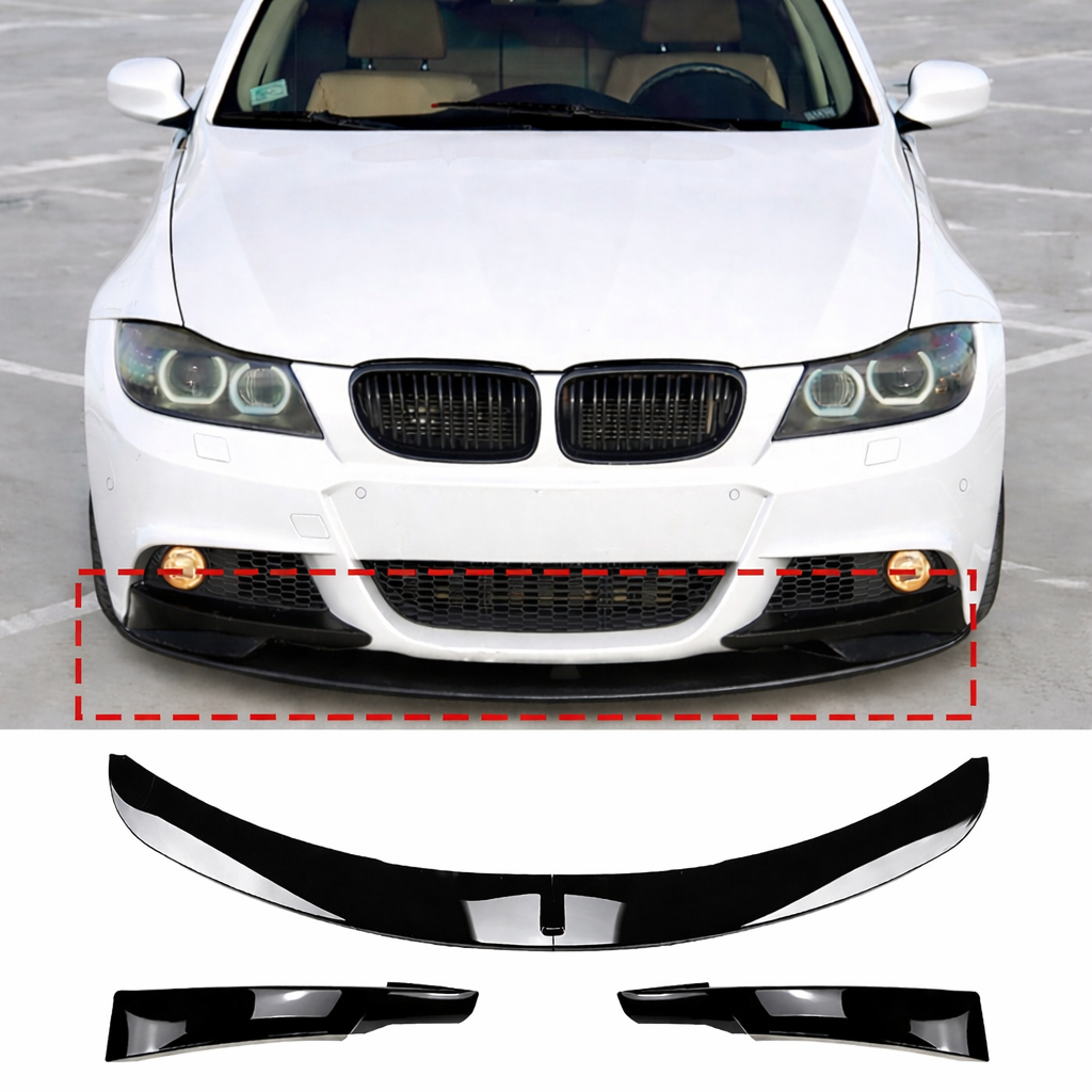09 - 12 Bmw 3 Series E90 E91 Facelift Front Lip W/ Splitters - Gloss Black - Image 4