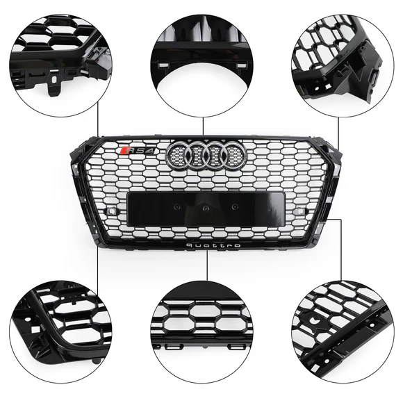 16-19 Audi A4 B9 RS4 Inspired Honeycomb Grill - Gloss Black - Image 2